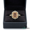Emerald Cut Peach Morganite Ring with Diamond Halo Engagement Ring