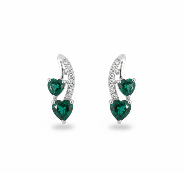 3.50 carat Green Natural Emerald Heart Drop Earrings Sparkling Diamond Curve