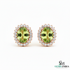 Natural Oval Peridot & Diamond Halo Stud Earrings