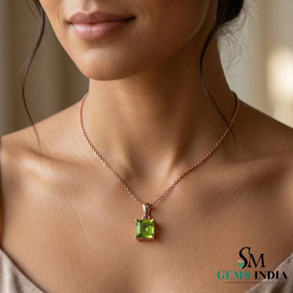 Princess Cut Peridot Solitaire Pendant Minimalist Square Gemstone Jewelry