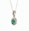 1.02 carat Oval shape Natural Green Emerald Halo Diamond Pendant Necklace in 14K Gold