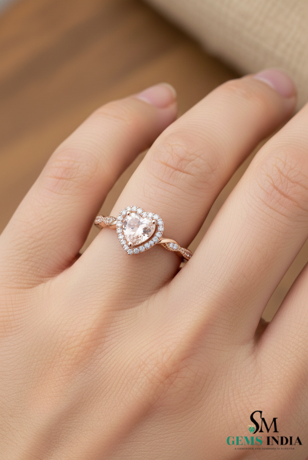 Heart-Shaped Morganite & Diamond Halo Ring – Morganite engagement ring