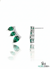 Pear Shape Emerald & Diamond Curved Bar Stud Earrings
