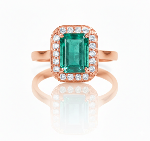 1.30 carat Emerald cut Natural Emerald and Diamond Engagement Ring Unique Gift for her