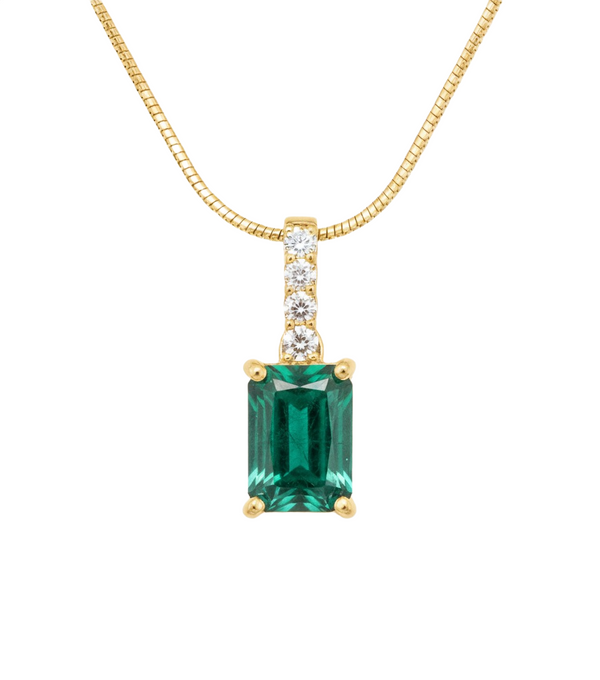 2.10 carat Emerald Cut Natural Emerald Pendant Necklace in 14k gold with Diamond Accent Bail Design