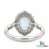 Vintage Oval Aquamarine Halo Ring with Diamond Accents Art Deco Inspired Engagement Ring