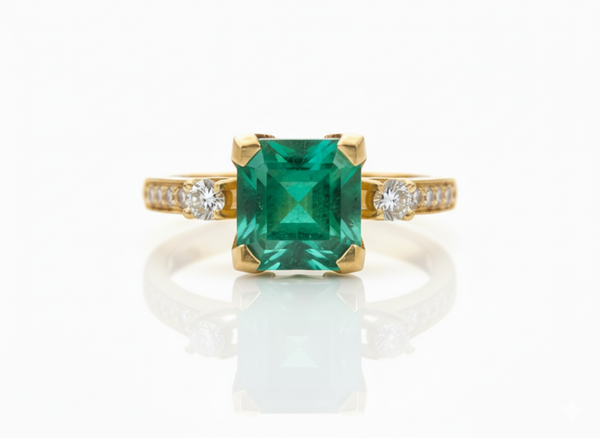 Classic Octagon Cut Natural Emerald 4 carat Engagement Ring in 14K Gold Promise Ring