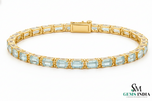 Emerald Cut Aquamarine Tennis Bracelet - Timeless Elegance Design