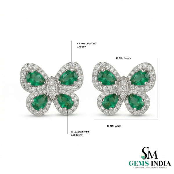 Elegant Pear Emerald & Diamond Butterfly Earrings – Fine Gold Jewelry