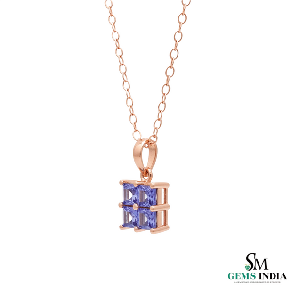 Princess Cut Tanzanite Square Pendant Minimal Square Pendant