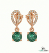 1.60 carat 14K Gold Round Natural Emerald and Diamond Teardrop Dangle Earrings