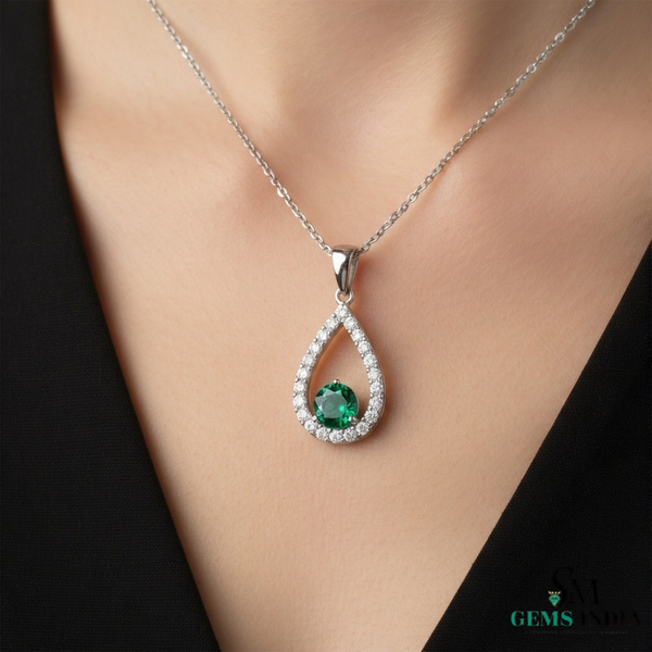 Emerald Teardrop Halo Pendant in 14k Gold emerald jewelry for women