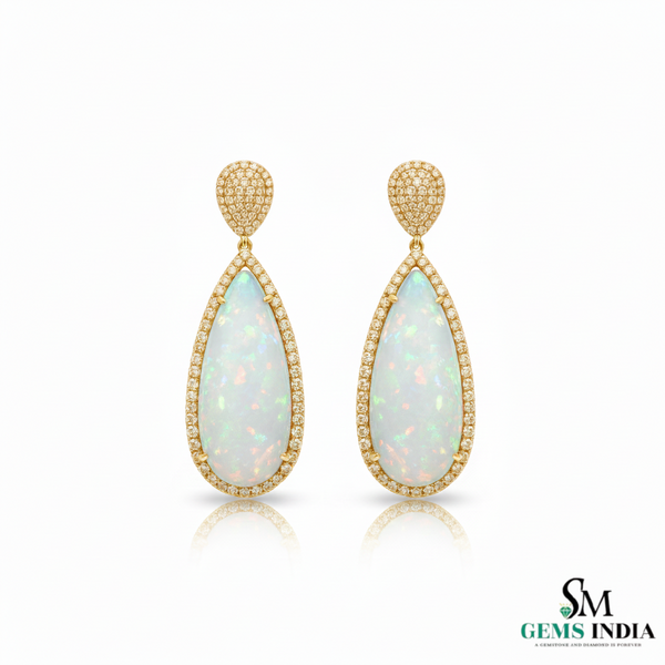 Pear Shape Opal Diamond Dangle Earring Bridal opal earrings