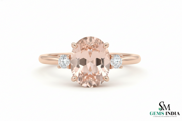 Minimalist Oval Morganite & Diamond Ring - Pink Gemstone Ring