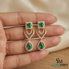 14K Gold Square Cut & Pear Emerald Diamond Dangle Earrings