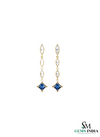 Square cut Natural Blue Tanzanite &; Diamond Long Drop Earrings in 14k and 18k Gold