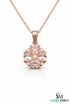 Oval cut Pink Morganite &; Diamond Gold Cluster Pendant for Women