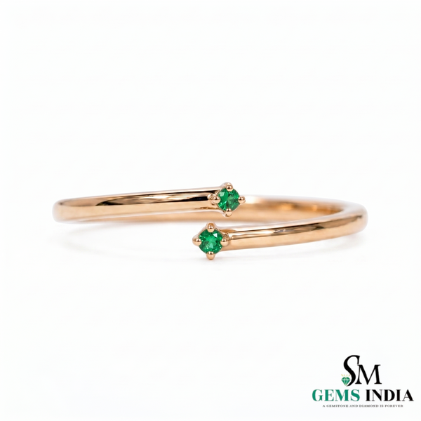 Emerald Bypass Ring in 14K Gold - Open Two Stone Adjustable Minimal Ring