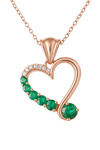 14K Gold Heart Pendant with Round Natural Emerald and Diamond Stones Luxury Gift for Woman