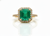 Emerald Cut Natural Emerald & Diamond Halo Promise Ring in 14K Gold 4.20 Carats Fine Jewelry