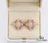 Oval Natural Opal & Diamond Stud Earrings Classic Gold Opal Earrings