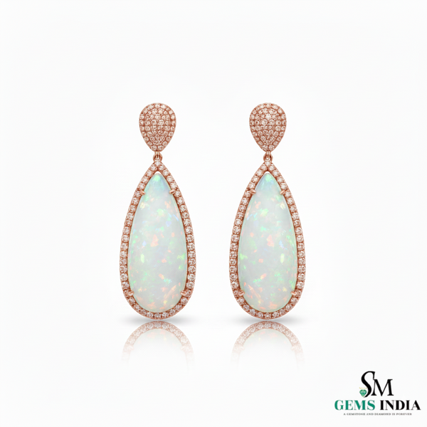 Pear Shape Opal Diamond Dangle Earring Bridal opal earrings