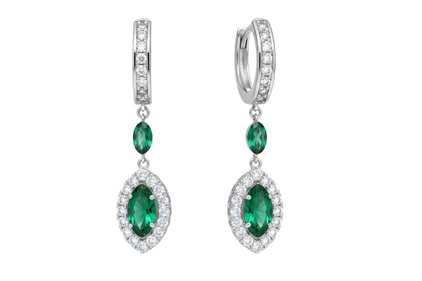 Marquise-Cut Natural Emerald Drop Earrings Diamond Halo Design