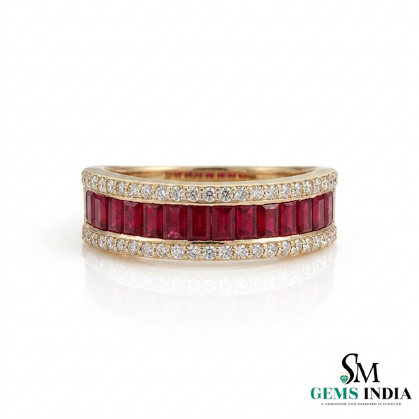 Baguette Cut Ruby Diamond Band Ring - Anniversary Ring For her