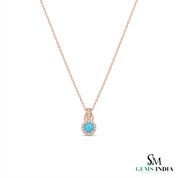 Classic Round Turquoise & Diamond Pendant – Luxury Statement Pendant Gift For Her