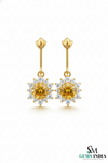 Round cut Natural Citrine & Diamond Floral Drop Earrings - Luxury Jewelry Gift