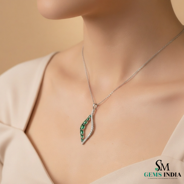 Natural Oval Emerald Wave Pendant in 14k gold fine gemstone jewelry