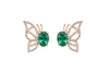 Oval Natural Emerald Butterfly Stud Earrings in Gold Sparkling Diamond Accent Wings
