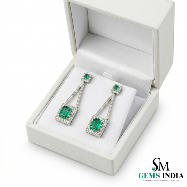 Luxury Emerald cut Emerald and Diamond Dangle Earrings – 14K Gold Statement Jewelry