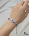 Emerald-Cut and Round Amethyst Diamond Halo Bracelet for Women
