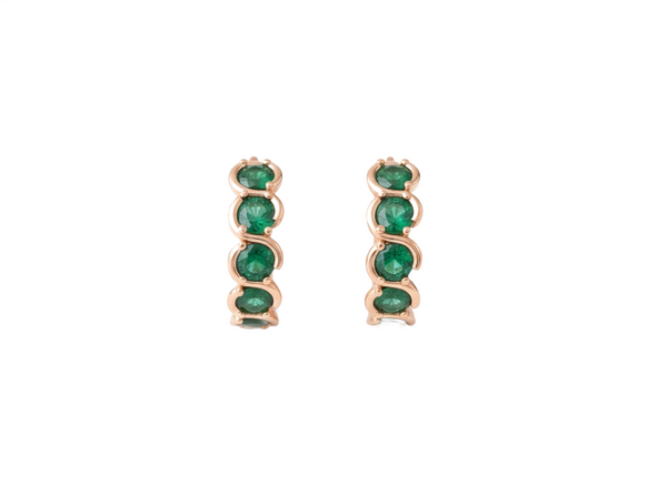 0.70 carat Natural Emerald Row Hoop Earrings Dainty Everyday Hoops