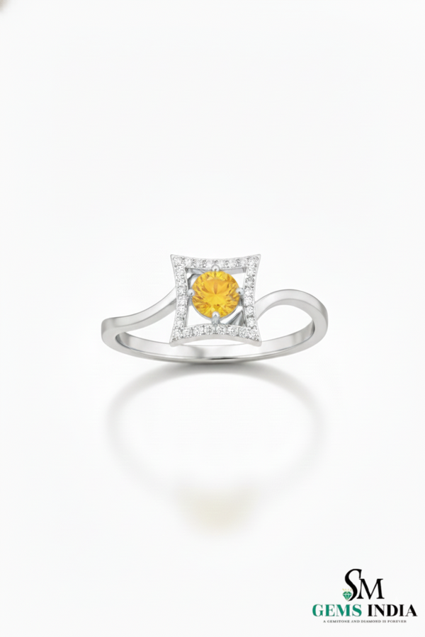 Round Natural Citrine Engagement Style Ring - Elegant gemstone ring