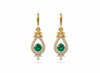 2 carat Round Natural Emerald Drop Earrings for Women Antique Gold Diamond Halo