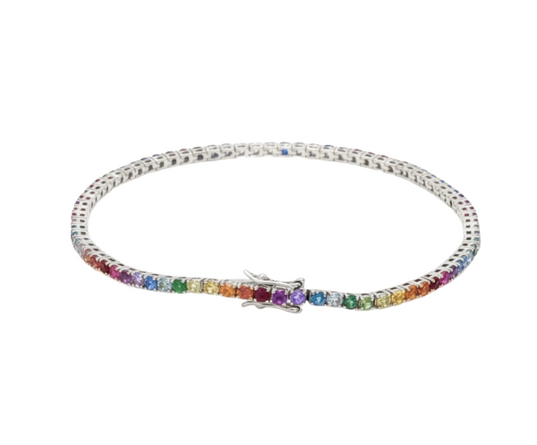 14K Gold Natural Rainbow Sapphire 4.20 carat Tennis Bracelet Round Cut Gemstones