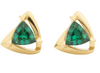 Trillion Cut Triangle shape Natural Emerald Stud Earrings in 14k gold Bold Geometric Earrings