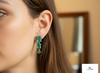 Emerald Cut , Pear Oval Three-Tier Natural Emerald Drop Earrings in 14K Gold