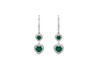 Romantic Double Heart Natural emerald Dangle Earrings in Gold with Green Stones
