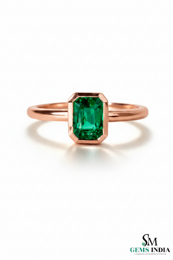 Minimalist Emerald Cut Emerald Gold Ring – Modern Bezel Setting