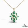 Square and Pear Natural Green Emerald Flower Burst Pendant with Moissanite Accents