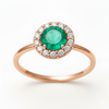 1.50 carat round natural Zambian emerald Gemstone and diamonds ring for woman's in 14k Solid Gold