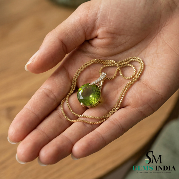 Round Peridot Pendant with Diamond Accent - Elegant Minimalist Birthstone Jewelry
