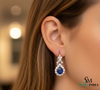 Round Blue Sapphire & Diamond Cluster Stud Earrings in 18k Gold – Vintage Halo Style (Copy)