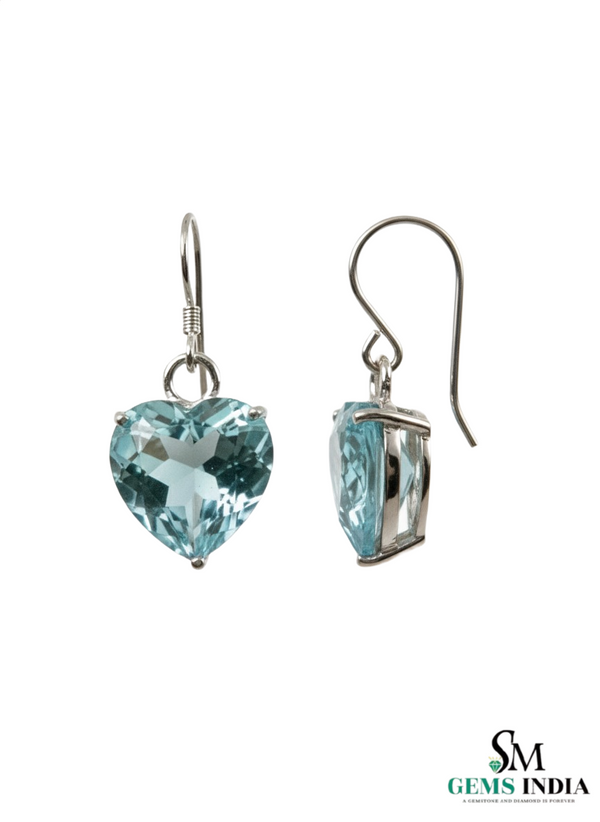 Heart Shape Natural Aquamarine Drop Earrings in 14k and 18k Gold