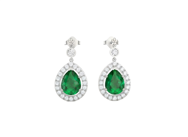 Vintage-Style Natural Emerald Halo Drop Earrings Elegant Pear Shape Green Gemstone Jewelry