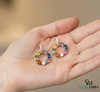 Rainbow Gemstone Hoop Earrings in Gold – Multicolor Oval Stone Drops