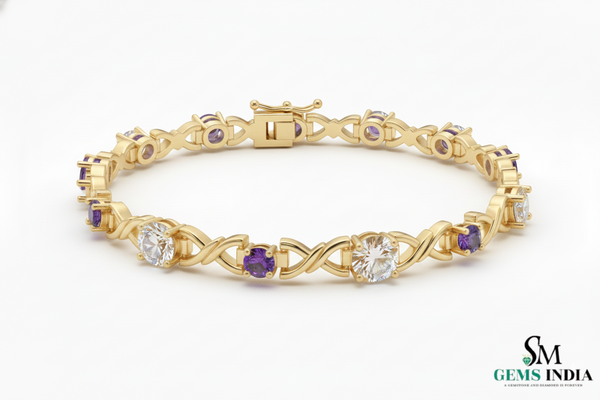 Infinity Link Amethyst Diamond Bracelet for Women - Fine Gold Jewelry